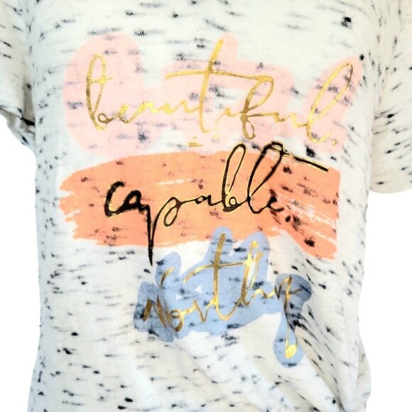 Women's M Truself short sleeve side tie knot top "beautiful" "capable" "worthy" - Picture 3 of 6